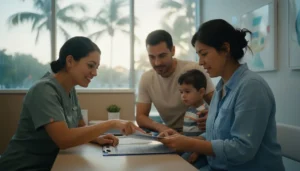 Seguro médico en Florida: familia hispana cotizando un plan de salud con Sebanda Insurance