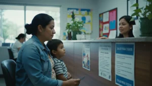 Seguro médico para inmigrantes en Florida — familia hispana en clínica con Sebanda Insurance